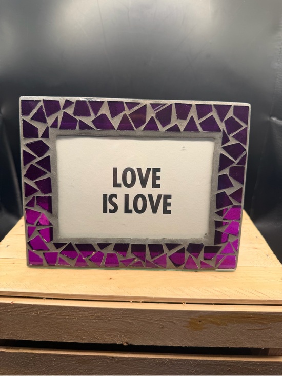 Other - Purple Mosaic Glass Picture Frame 4x6 Photo Frame Silver Trim Tabletop Display